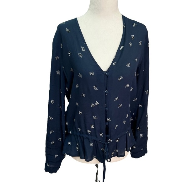 RAILS Beaux Navy Butterflies Long Sleeve Button Up Blouse Top Size.S - Picture 3 of 15